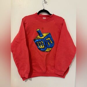 Pink Crewneck Sweatshirt with Sequin Dreidel Design